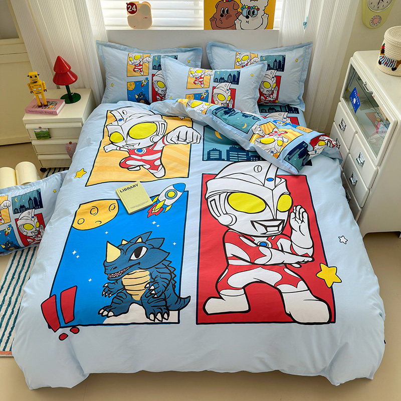 奥特曼全棉四件套男孩床上用品卡通床单纯棉被套儿童床笠款三件套