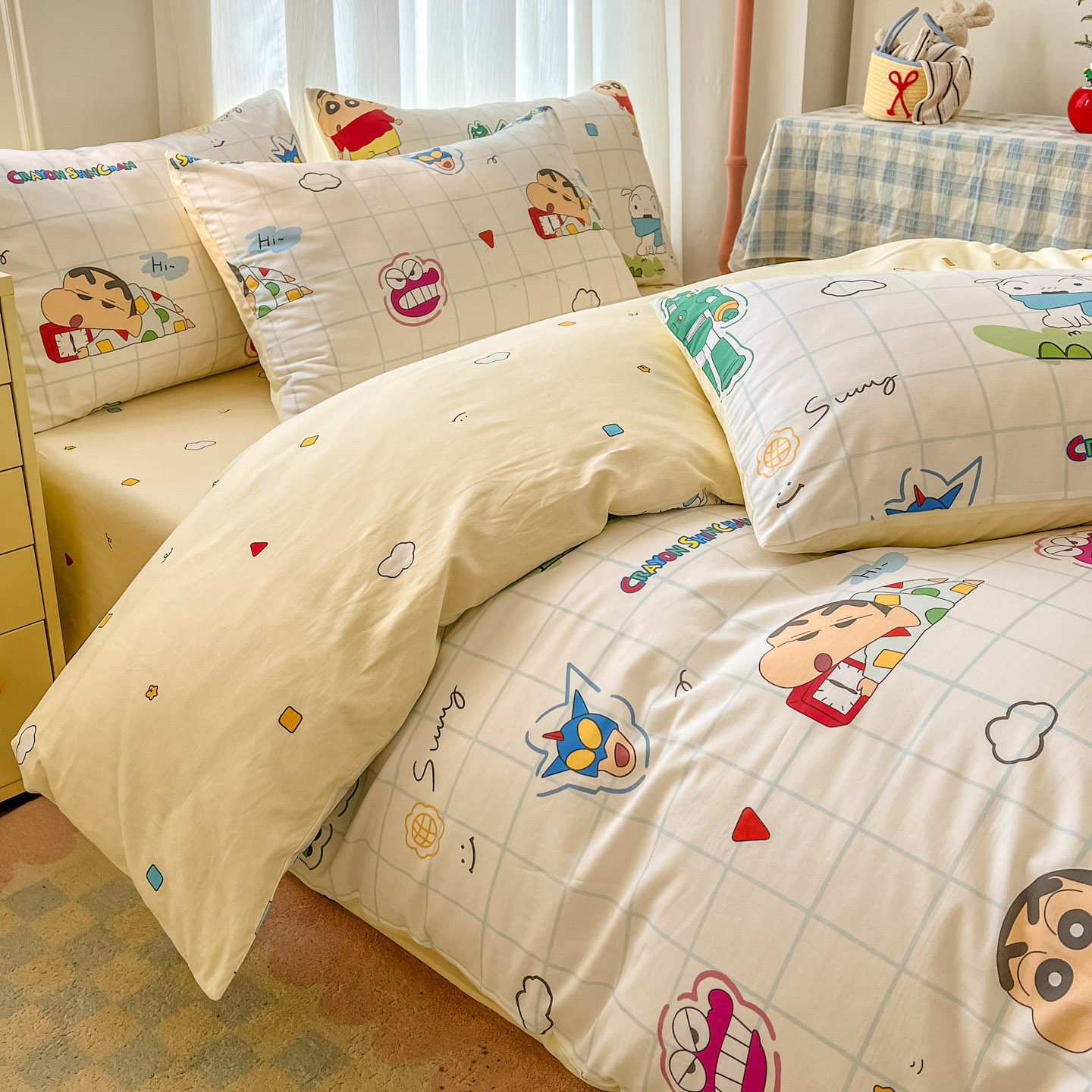 蜡笔小新全棉四件套纯棉可爱卡通学生宿舍三件套床上用品四季通用