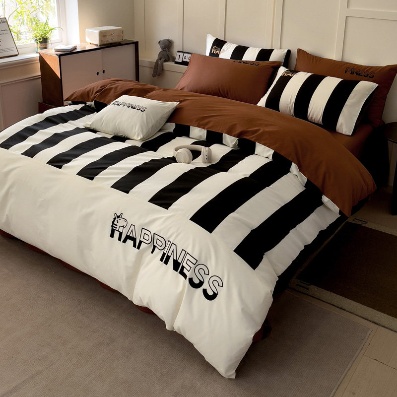 轻奢高级感主卧室床上四件套黑白被套全棉纯棉双人床单人床笠床品