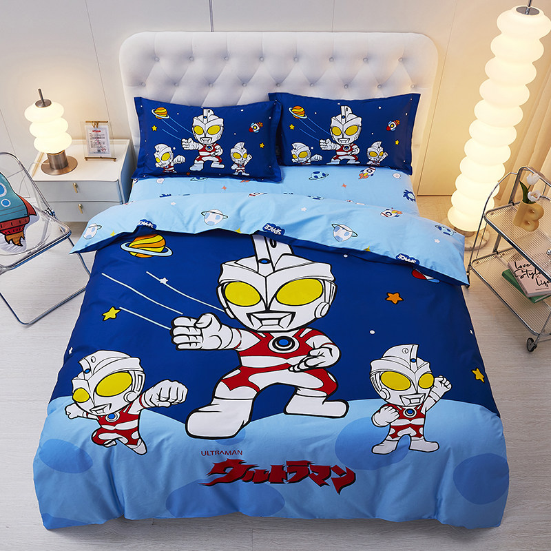 儿童卡通超人男童全棉床单床笠床品四件套纯棉奥特曼男孩三件套