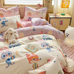 疯狂动物城床上四件套全棉纯棉儿童床品男床单被套床笠宿舍三件套
