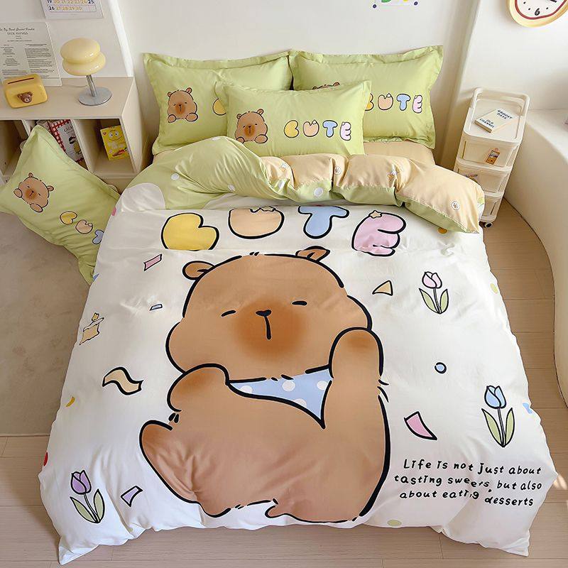 卡皮巴拉床上四件套纯棉卡通男孩儿童床品被套宿舍床单人三件套,床上用品,床品套件/四件套/多件套,淘宝优惠券,粉丝福利购,淘宝优惠卷