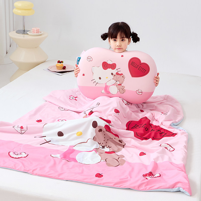 凯蒂猫小凉皮夏被枕头两件套幼儿园凉感小被子儿童夏季空调被冰丝