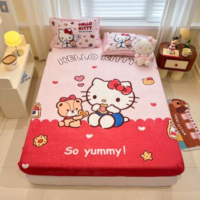 KT猫卡通牛奶绒床笠单件儿童加厚