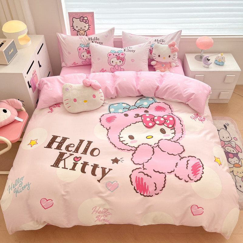 HelloKitty纯棉床上四件套全棉儿童卡通床单人宿舍三件套被套床笠
