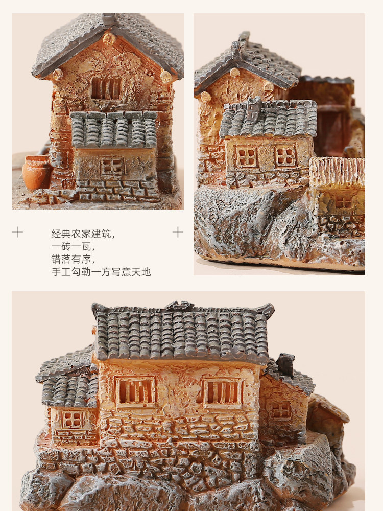 목가적 인 농촌 오래된 집 장식품 작은 모델 데스크탑 창조적 인 마이크로 풍경 조경 안뜰 거실 화분 화분