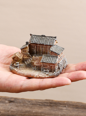田园乡村老房子摆件小模型桌面创意微景观造景庭院客厅花盆盆栽