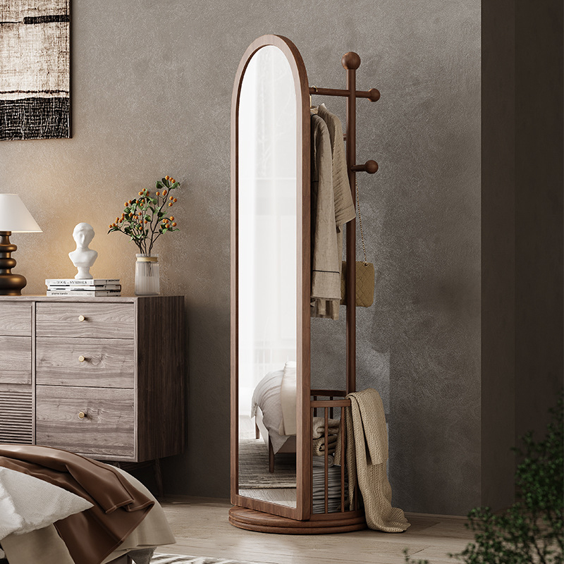 「招财进宝」实木全身镜落地镜家用卧室穿衣镜挂衣帽架一体挂衣架