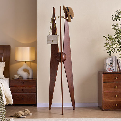 全实木落地衣帽架北欧复古