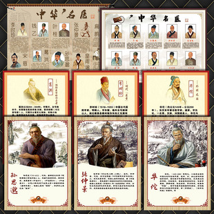 WSA中国古代十大中医中华名医名家头像肖像简介海报挂图宣传画