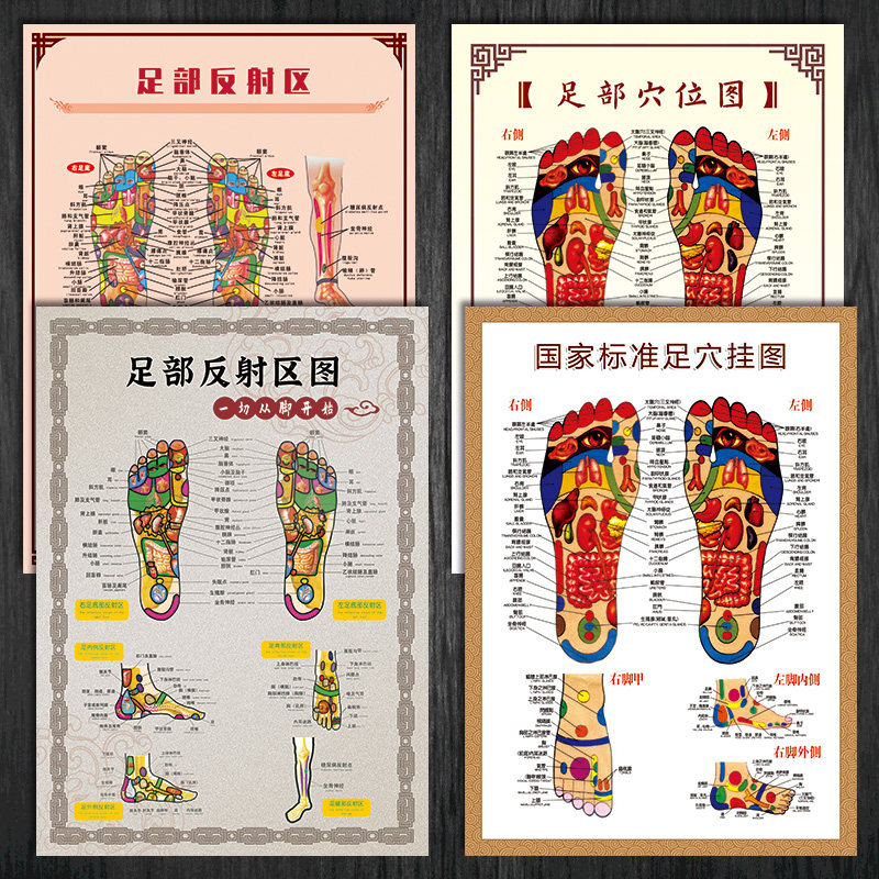 足部反射区穴位图按摩足穴挂图脚底足浴足疗中医养生宣传画墙贴纸