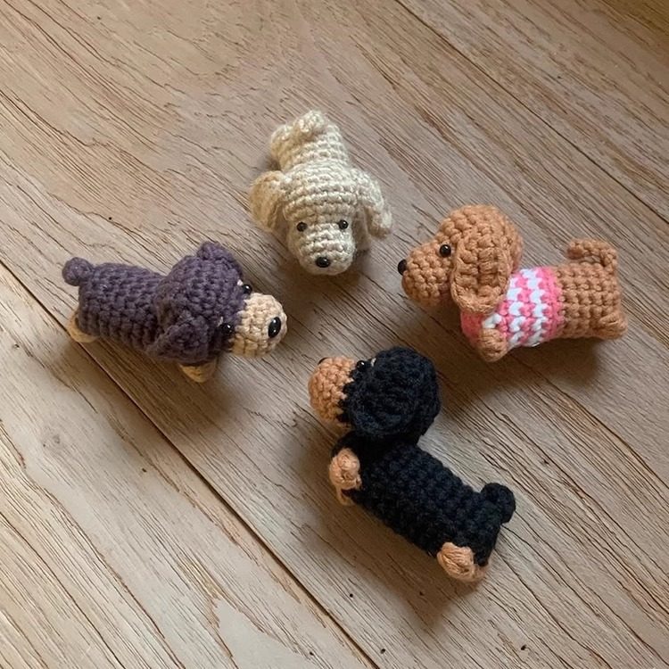 手工编织可爱ins风迷你小狗玩偶毛线钩针腊肠狗挂件钥匙扣材料包