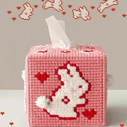 毛线钩织可爱兔兔拼豆纸巾盒diy材料包自制收纳盒自制礼物送闺蜜