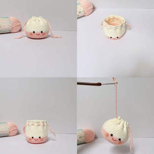 毛线钩织可爱大包子束口耳机包diy材料包手工编织自制创意零钱包