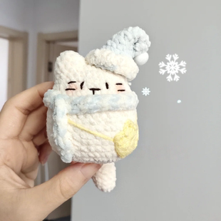 星星挎包围巾睡帽冬日白色小猫咪手工编织毛线钩针自制diy材料包
