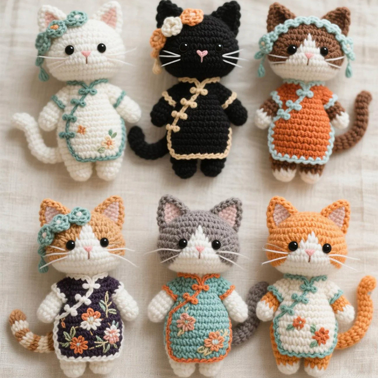 毛线钩针ins风小猫人偶手工编织diy材料包自制可爱猫咪挂件钥匙扣