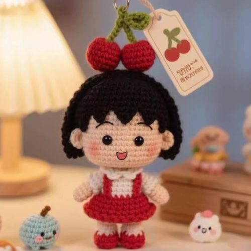 手工编织可爱樱桃小丸子玩偶diy毛线钩织材料包钥匙扣挂件送礼物