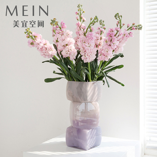 中古琉璃方口渐变色花瓶设计感水养鲜花几何花器小众高级感摆件