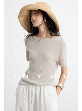 因由【02/02 am10:00上新】極简一字领多色绵羊毛上衣夏短袖T恤女