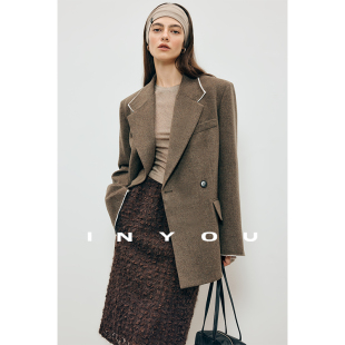 因由 休闲阔型外套秋冬女高质感长裤 套装 静奢老钱风蚕丝羊毛西装