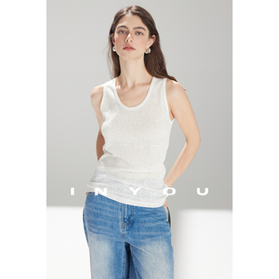 极简ROW风莱赛尔松弛肌理宽松U领白色背心女休闲春夏上衣 因由