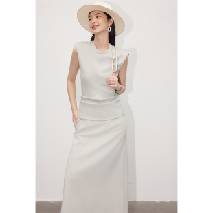 背心中长款 因由 简约大气立体有型圆领无袖 刚需套装 A字半裙 夏季