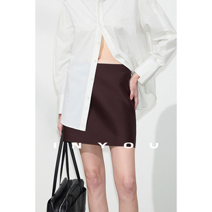 因由 高级感轻奢气质纯色微A半身裙女 免烫处理羊毛桑蚕丝修身