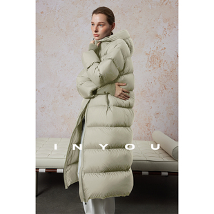 羽绒服女 被子90白鹅绒温暖中长款 因由 多色连帽大外套绒服行走