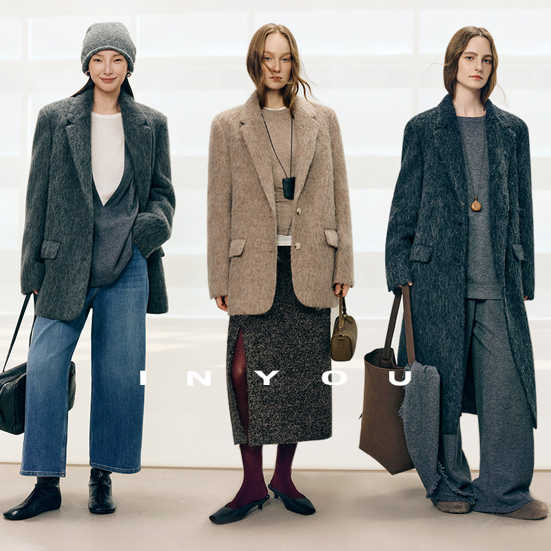 因由 长毛羊驼绒毛呢西装外套女时髦气质秋冬休闲保暖短款大衣