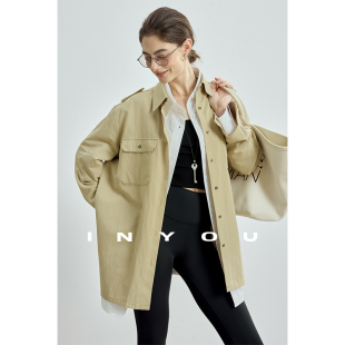 亚麻舒适通勤衬衫 率性简约经典 风衣外套女 高智巴恩风工装 因由