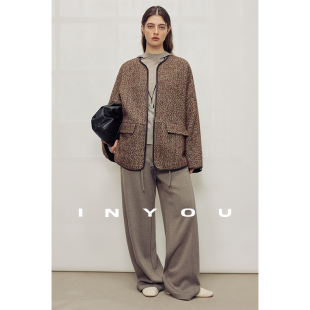 小香风上衣 外套女新款 因由 高奢秋冬羊驼毛皮包边无领斗篷式