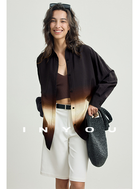 因由 松弛高级感黑色衬衫秋季轻爽度假风轻薄印花衬衣+长裤套装女