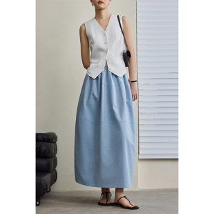 高腰a字裙 百搭直筒裙中长款 因由 小众设计感显瘦花苞半身裙薄款