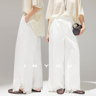 度假风镂空蕾丝花边拼接直筒复古长裤 因由 00上新 am10