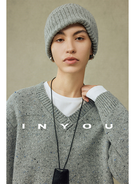 因由 INS风羊毛V领针织衫慵懒舒适感轻暖高级百搭灰色套头毛衣女