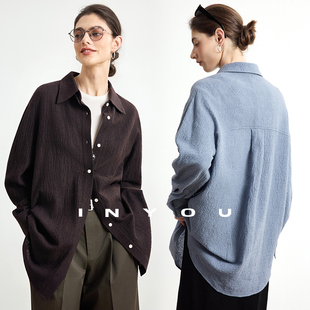 因由 女 極简ROW风羊毛上衣设计感叠穿宽松廓形显瘦百搭剪刀领衬衫