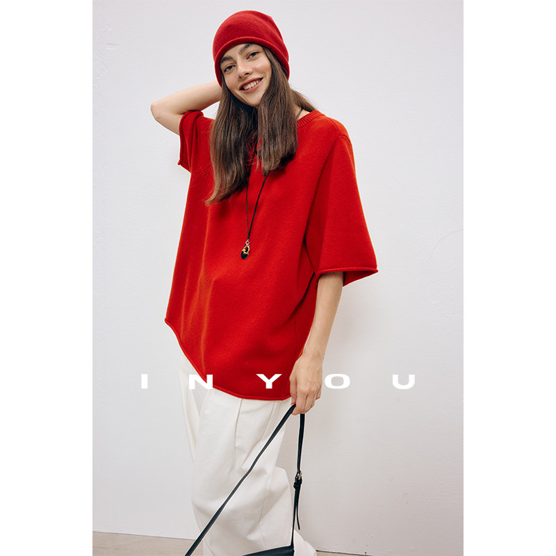 因由 松弛感针织T恤春夏主打R0W风廓形超细美利奴简约羊毛短袖女,女装/女士精品,毛衣,淘宝优惠券,粉丝福利购,淘宝优惠卷