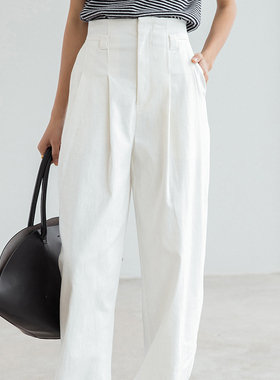 因由 高腰直筒牛仔裤白色宽松显瘦休闲显瘦裤春季新款百搭哈伦裤