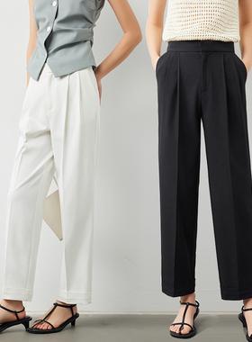 因由 黑色西装裤女知识分子风直筒裤休闲烟管裤遮肉微锥九分神裤