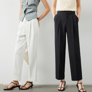 黑色西装 遮肉微锥九分神裤 裤 休闲烟管裤 女知识分子风直筒裤 因由