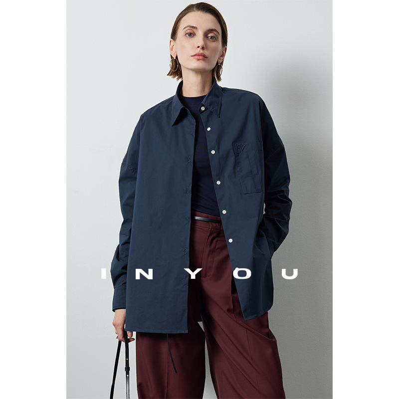 因由宽松通勤单排扣长袖衬衫