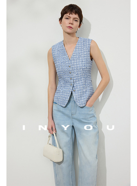 因由【03/05 am10:00上新】法式复古叠穿极简粗花呢弧形V领马甲女