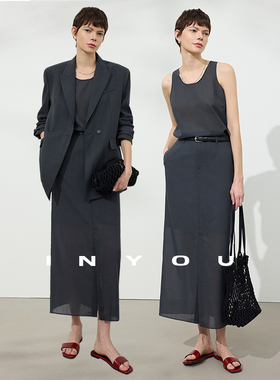 因由【02/02 am10:00上新】奢感VTG通勤直筒开叉半裙西装三件套装