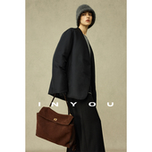 国风设计感極简无领外套轻暖优雅短款 因由 新中式 白鹅绒羽绒服女