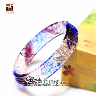 古法蓝紫色人造水晶外雕复古民族风琉璃手镯送妈妈送女友礼物复古