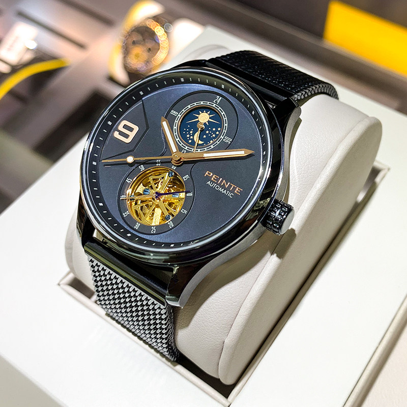 新款正品镂空陀飞轮全自动机械表瑞士男表防水名品牌十大皮带潮流