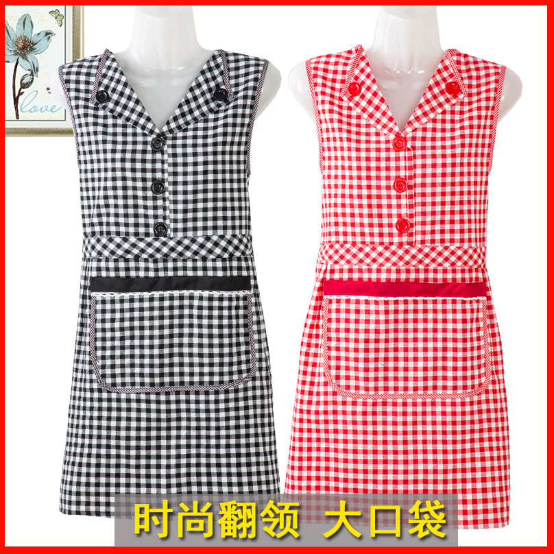 围裙纯棉女厨房网红翻领坎肩做饭工作罩衣背心式韩版时尚家用围腰