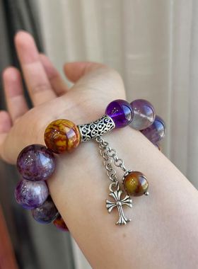 天然水晶手链设计款手串紫云母紫水晶战国南红生日礼物女礼品饰品