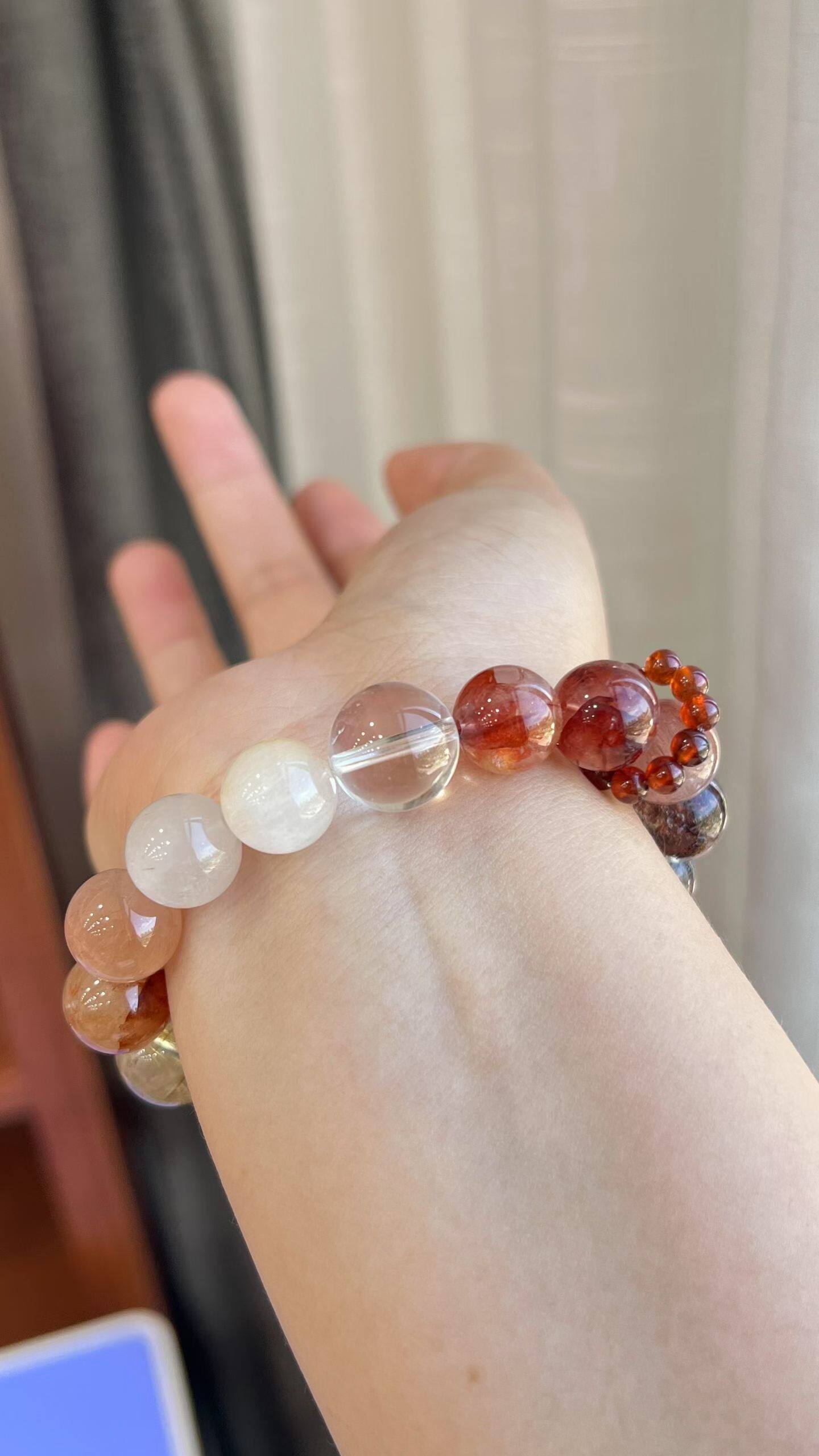 天然水晶手链多宝手串金发晶红兔白兔毛四季幽灵胶花石榴石黄水晶