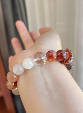 天然水晶手链多宝手串金发晶红兔白兔毛四季幽灵胶花石榴石黄水晶